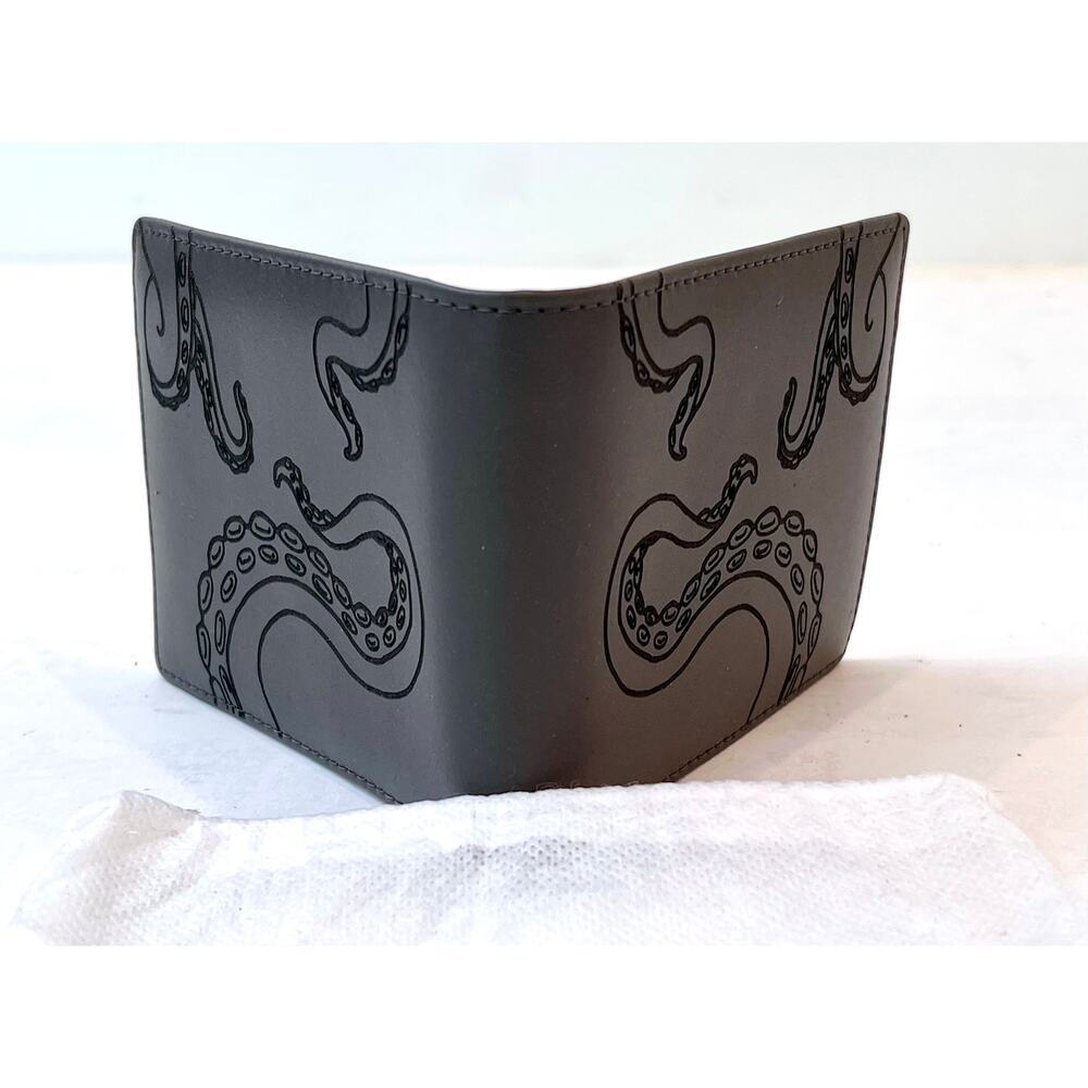 Rare! Christopher Straub Octopus Bifold Grey Pink Leather Wallet - NWT - Picture 2 of 5